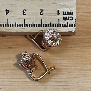 Clear Crystal Cluster Earrings – Gold Tone French Clip (New)